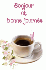 gif animé bonjour café et papillon